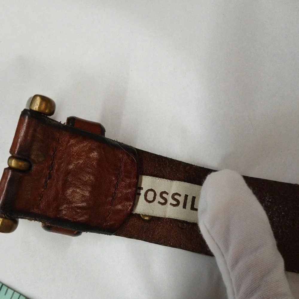 VTG Fossil Mens Brown Genuine Leather Belt Brass Buckle Size 36 MB125322236